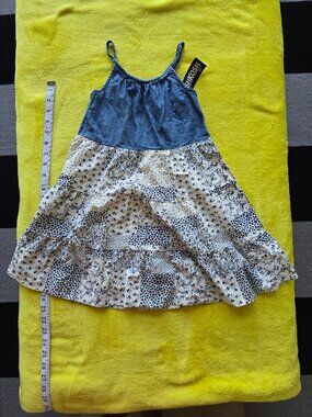 NWT  OshKosh B'gosh Girls Tiered Denim Patchwork Floral Dress size 5